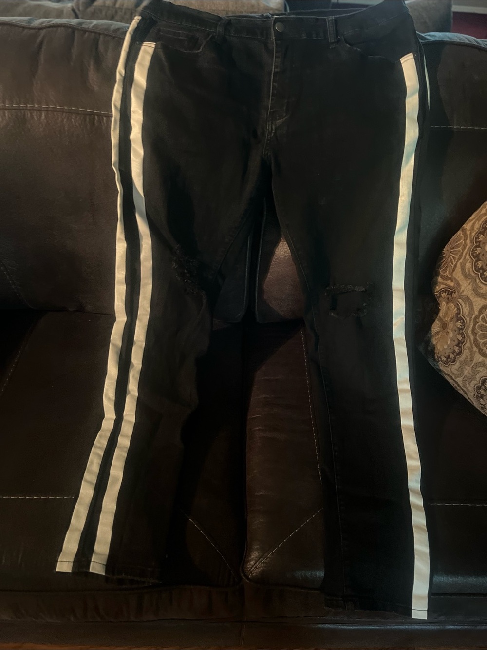 Men's Black Jeans with White Side Stripes